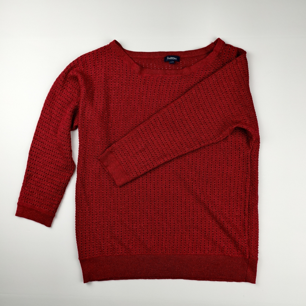 Reitmans Red Metallic Open Knit Sweater Womens M Holidays Events Party Layering